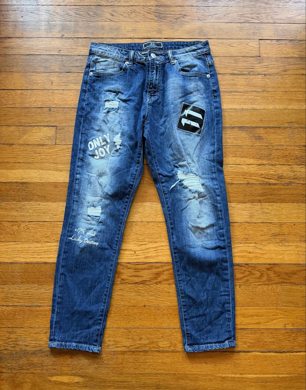 SIMPLE LIVING 'The Art Denim' 2/1 Handtreated Jeans Womens sz 31 (actual 28W)